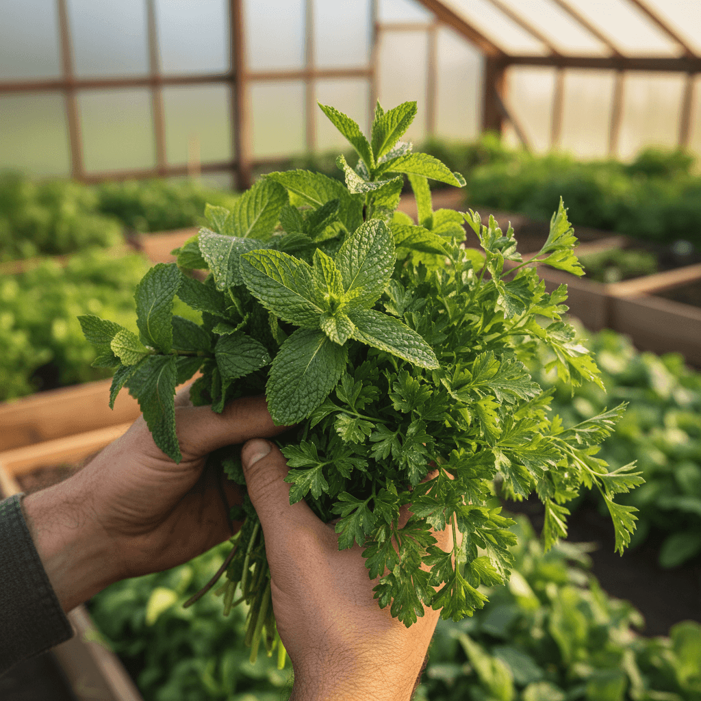 Fresh herbs and seedlings growing in Kiambu nursery